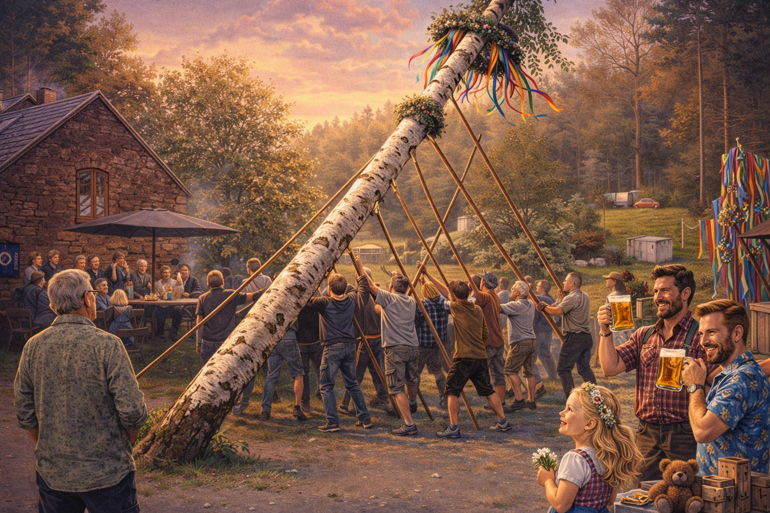 Maibaum aufstellen in Nonnenbach